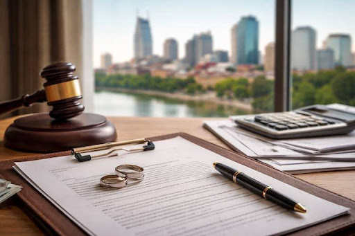 Legal documents and financial records on a desk representing spousal support during separation in Tennessee
