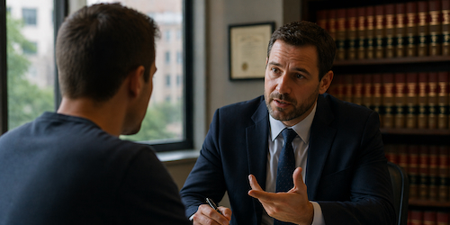 Attorney discussing a simple possession charge with a client in a Tennessee law office