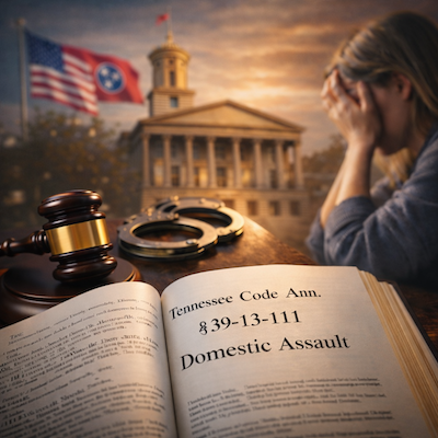 Tennessee domestic assault law concept with courtroom gavel and legal setting