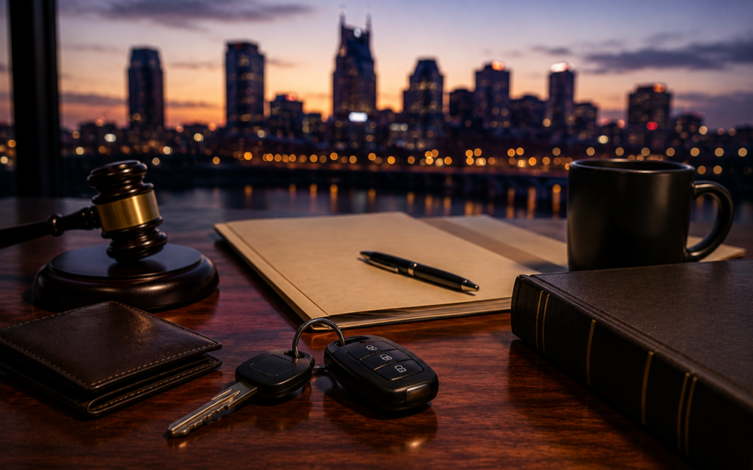 Court documents and vehicle keys representing the legal process after a DUI arrest in Nashville, Tennessee.