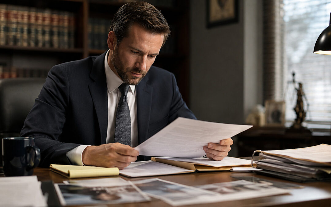 Attorney reviewing arrest paperwork and court records before a Nashville criminal defense consultation
