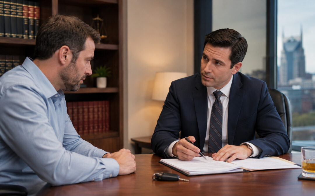 Nashville DUI attorney discussing driver’s license and work concerns with a client