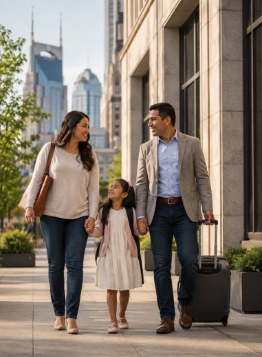 Family arriving at a Nashville immigration law office