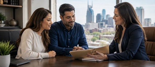 Nashville immigration lawyer discussing legal options with a couple